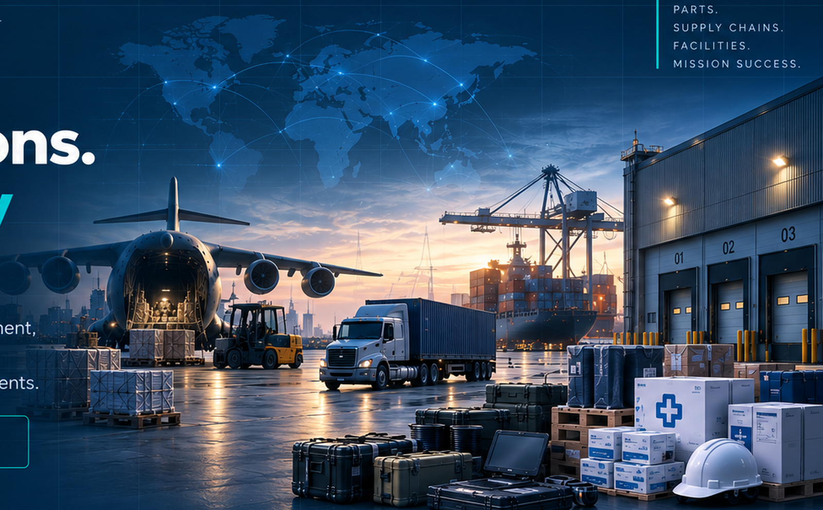 Integrated government supply, logistics, facilities, equipment and mission support operations